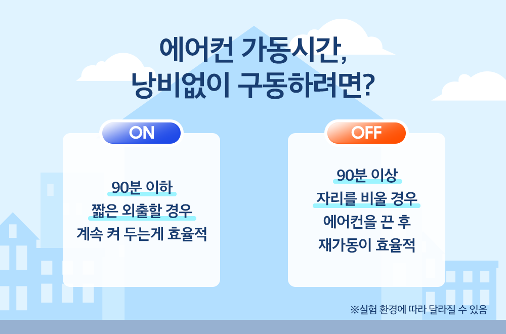 90분 이하 외출할 때는 계속 켜두는 게 좋다.