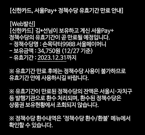 올해 내 사용하지 않으면 소멸된다는 안내 문자