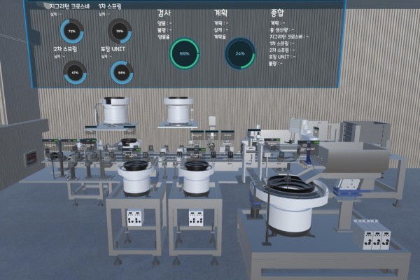 엑스투알이 개발한 산업공정 메타버스 체험공간 내 디지털트윈 월드의 한 장면