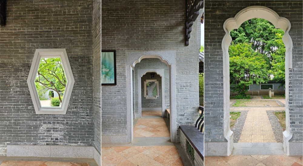 중국 원림 건축 방식의 회색 벽돌 건축물
