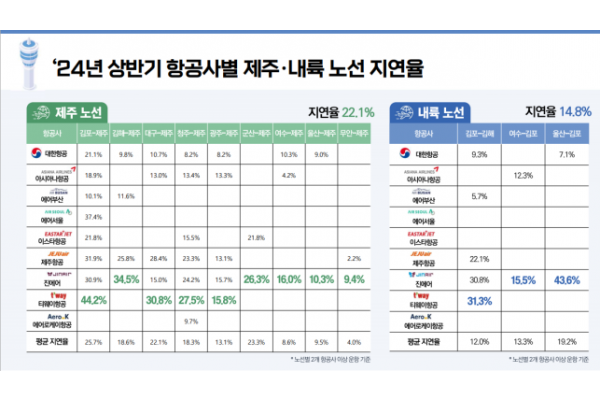 항공사별 노선 지연율