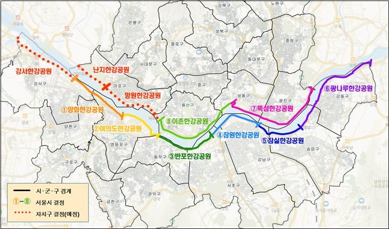 한강공원 도로명 부여 도로구간 중심선(서울시 제공)