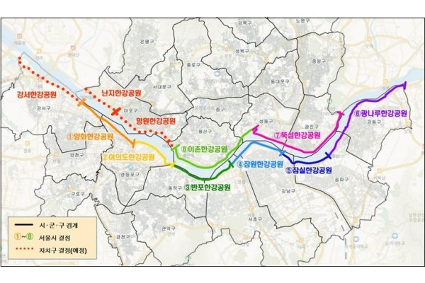 한강공원 도로명 부여 도로구간 중심선(서울시 제공)
